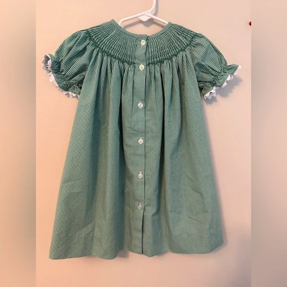 Stitchy Fish Green Smocked Christmas Tree Dress - Picture 3 of 4